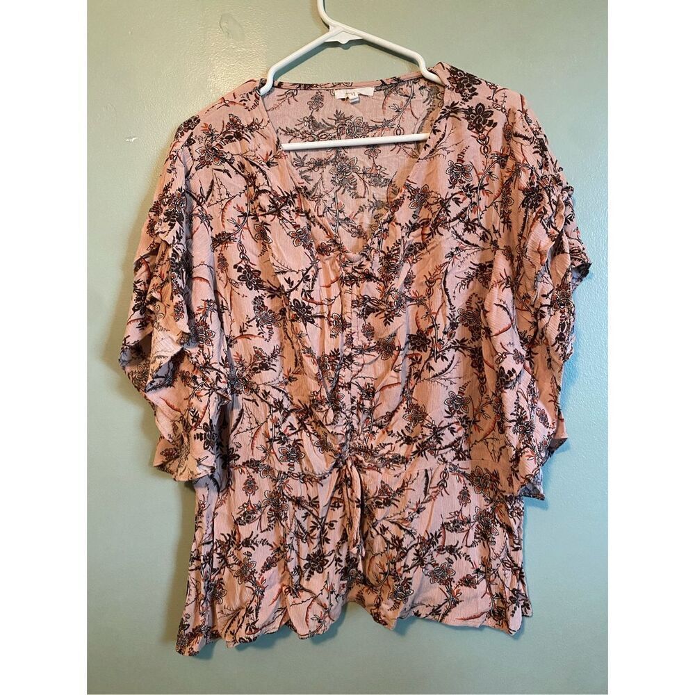 Maurices Floral Flutter Short Sleeve Ruched Front Tie Detail Blouse Top XL